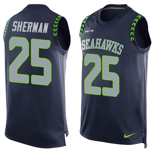 Nike Seahawks #25 Richard Sherman Steel Blue Team Color Men's Stitched NFL Limited Tank Top Jersey - Click Image to Close
